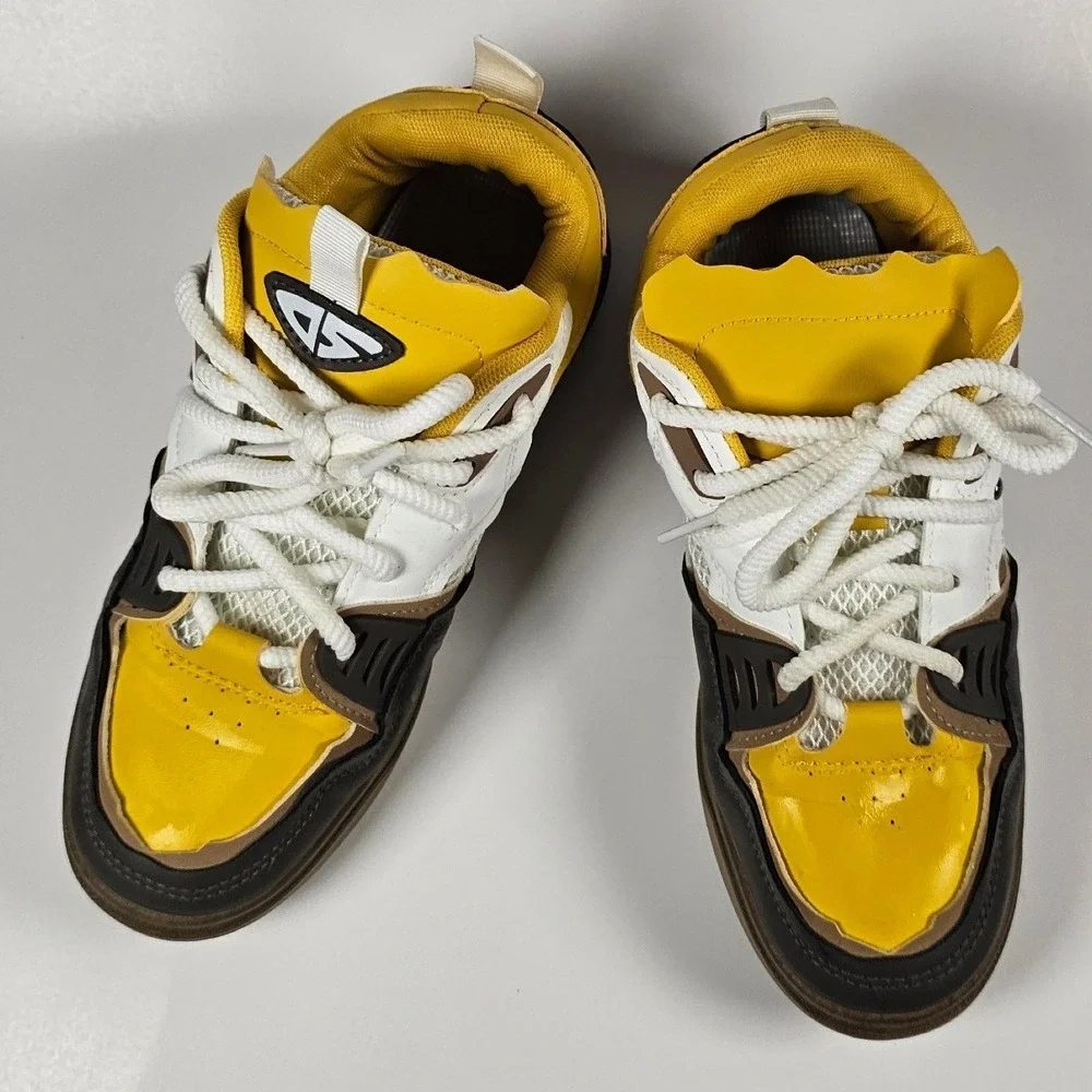 Yellow y2k Chunky Platform Sneakers Yellow Brown White Multi-Color Low Top Shoes